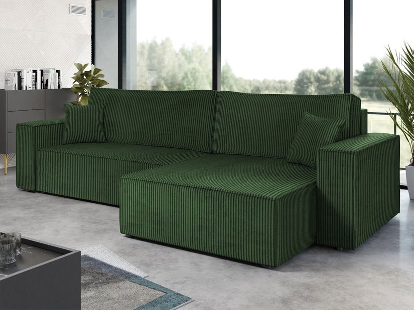 Rohová sedací souprava Kasuna (tmavě zelená)