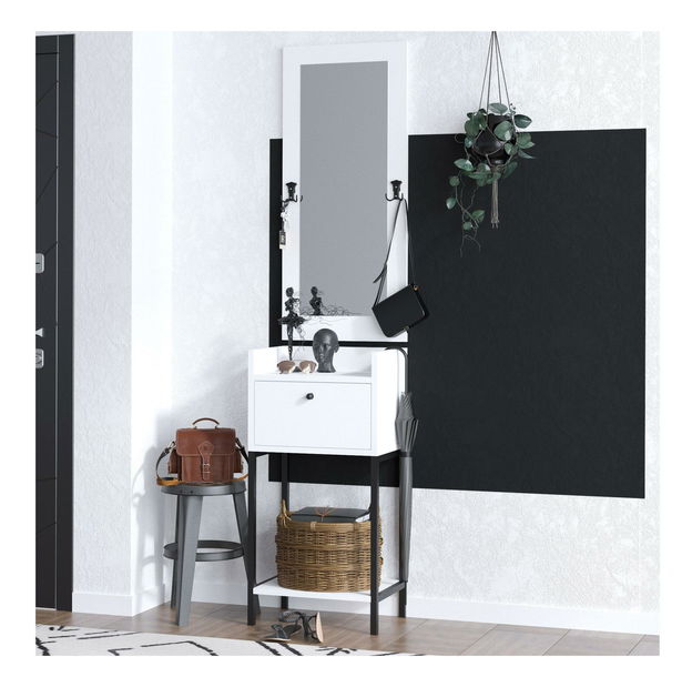 Předsíňová sestava Aliex 15 (bílá + černá) (se zrcadlem)