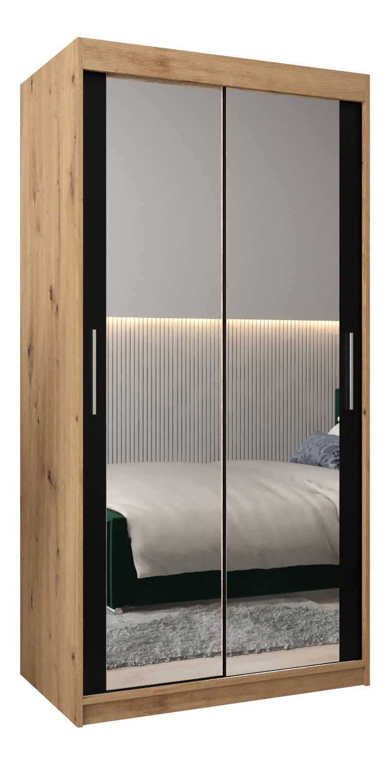 Šatní skříň 100 cm Toki 3 (Dub artisan + Černá matná)