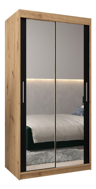 Šatní skříň 100 cm Toki 3 (Dub artisan + Černá matná)