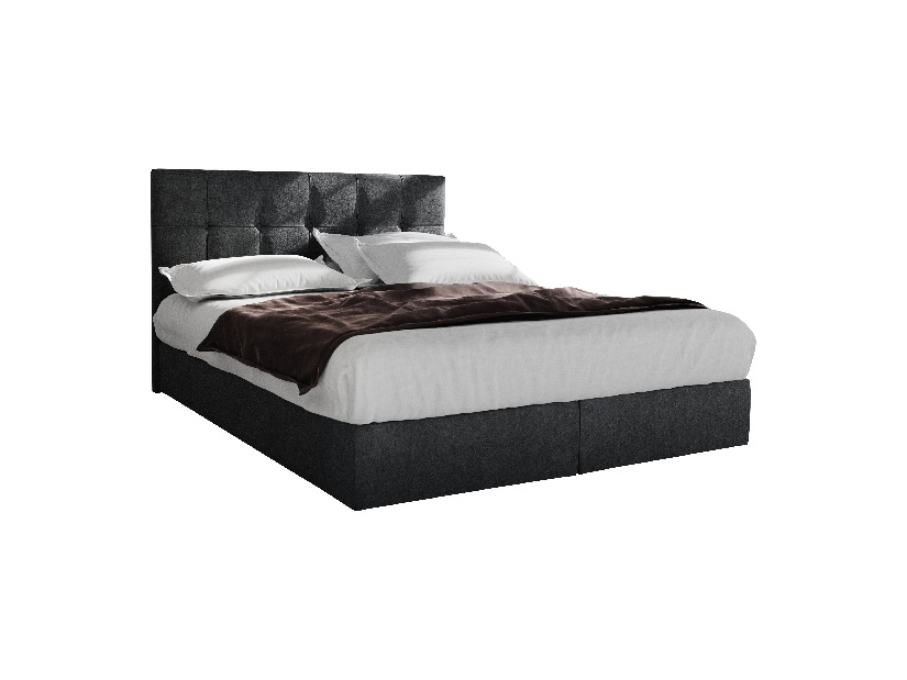 Manželská postel Boxspring 140 cm Porto (černá) (s matrací a úložným prostorem)