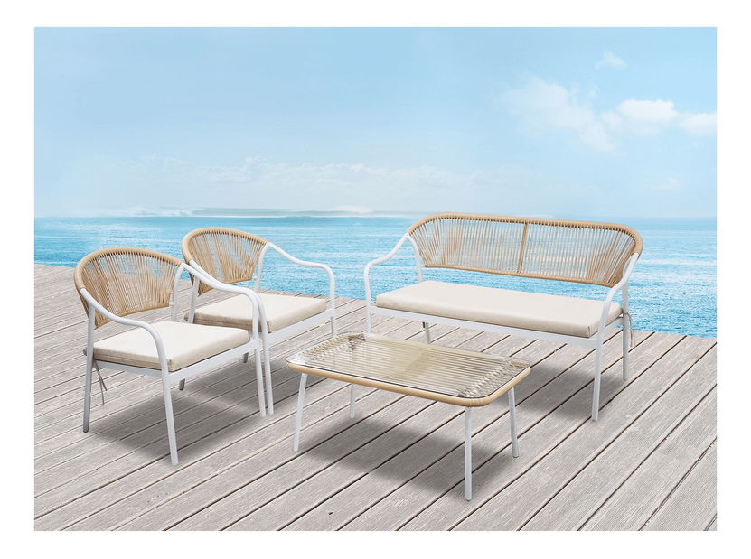 Zahradní 4-dílný ratanový set Paxton (bílá + béžová)