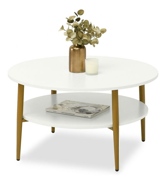 Konferenční stolek Randolf Xl (bílé dřevo + zlatá)