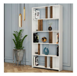 Regál Limba (bílá + ořechové dřevo)