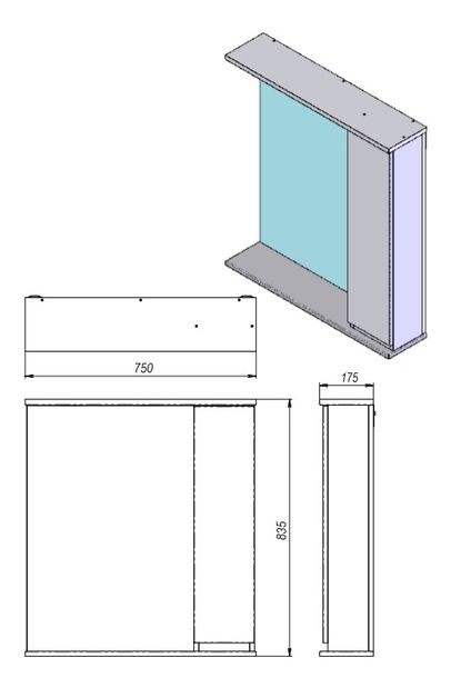 Koupelnová skříňka na stěnu Juventa Monika MMC3-75 (wenge + vysoký lesk bílý) (se zrcadlem) (s osvětlením)