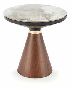 Konferenční stolek Gayle (mramor bílý + ořech + zlatá)