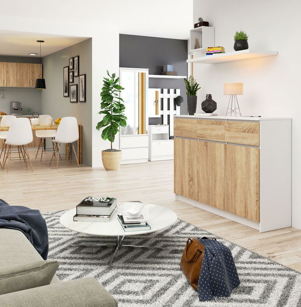 Komoda Keanu VI (bílá + dub sonoma)