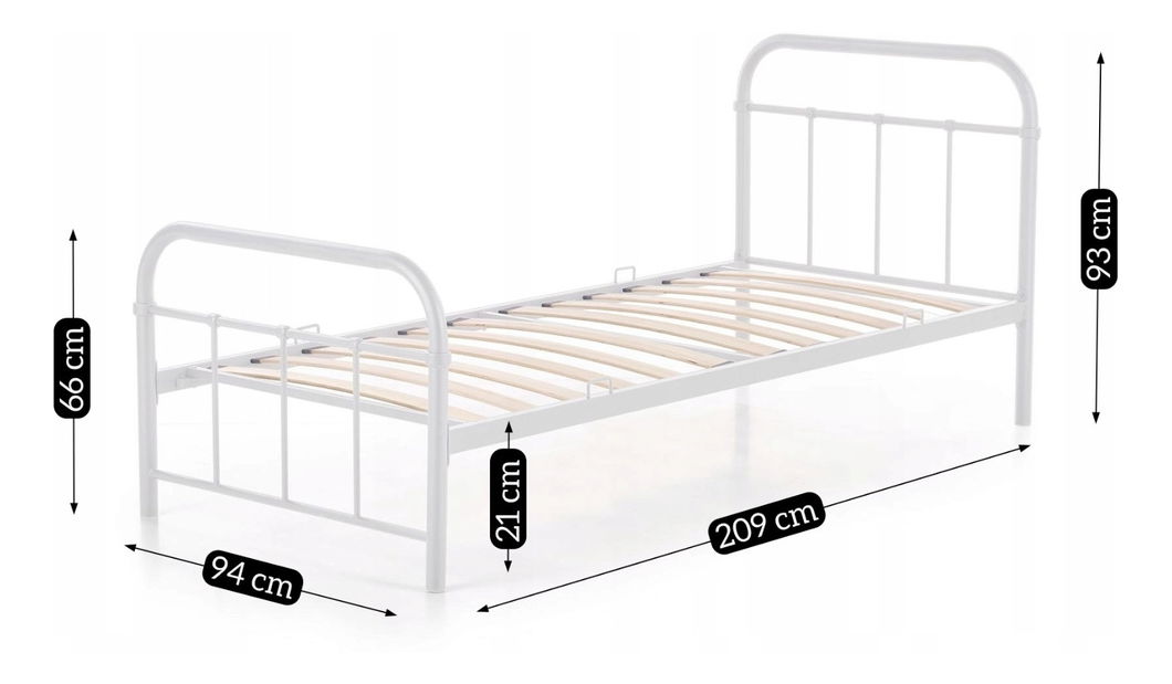 Kovová postel 90 cm Pavot (bílá) (s roštem)