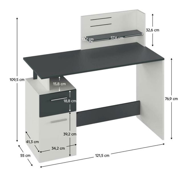PC stolek Potentes (bílá + grafit)