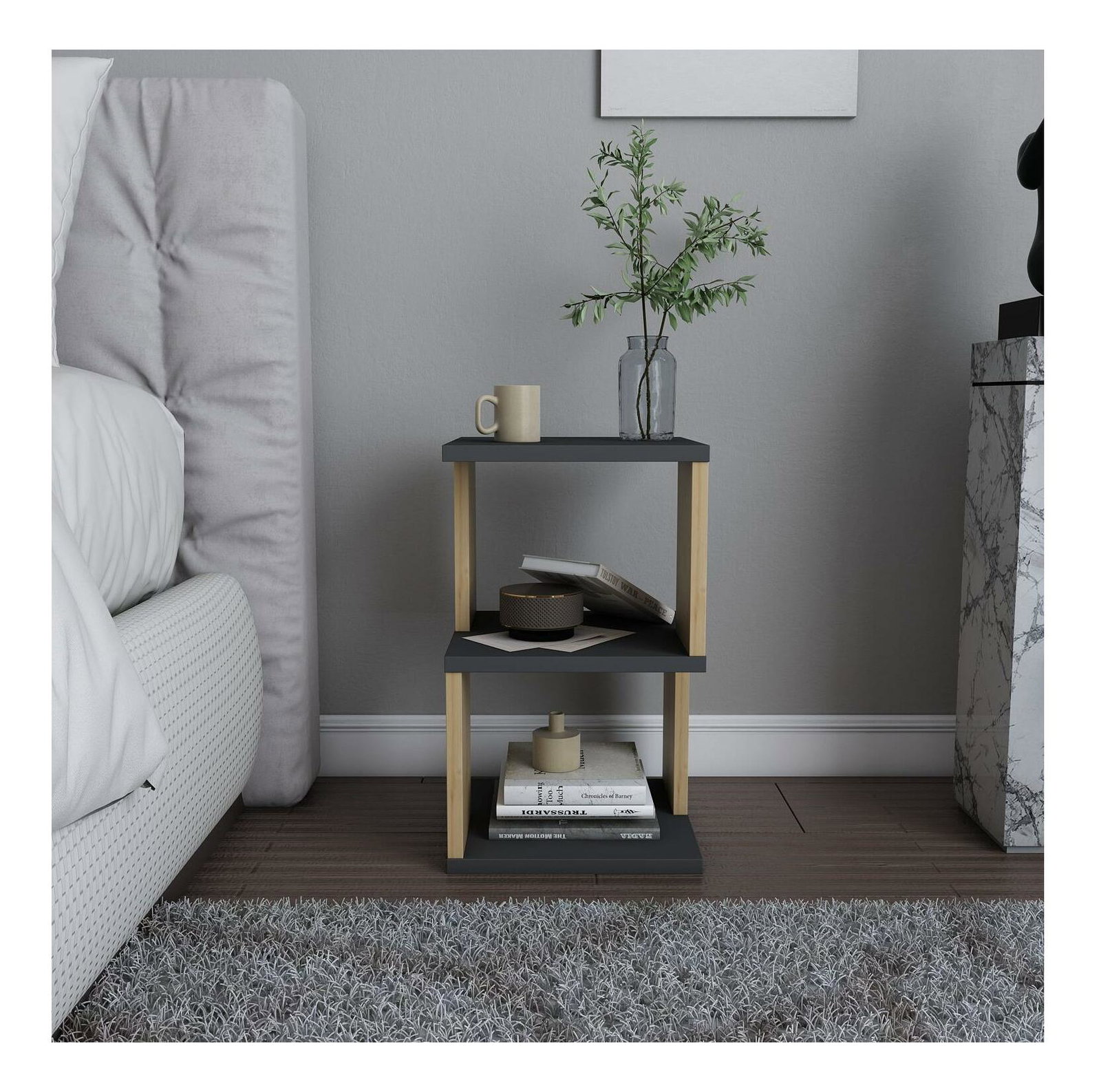 Noční stolek Caramello (antracit + dub)