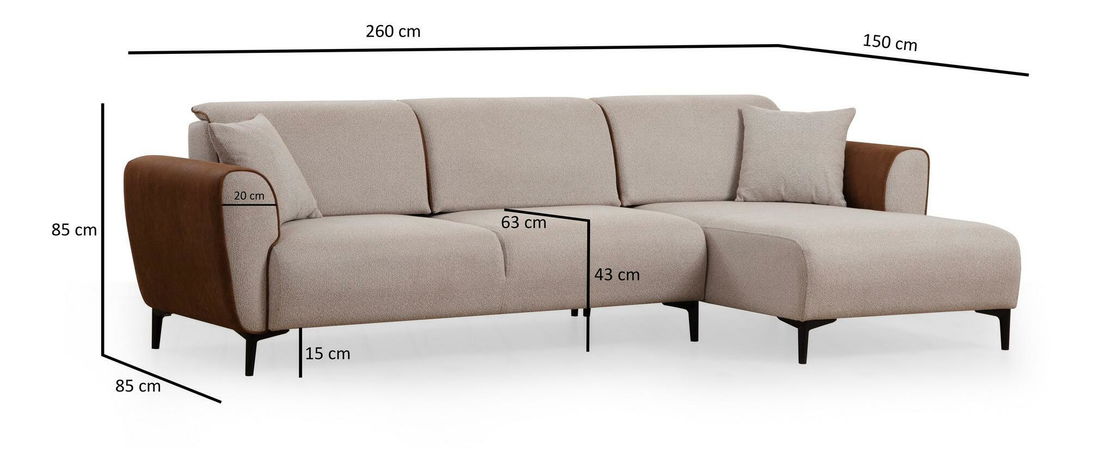 Rohová sedačka Aronaso (P) (béžová + skořicová)