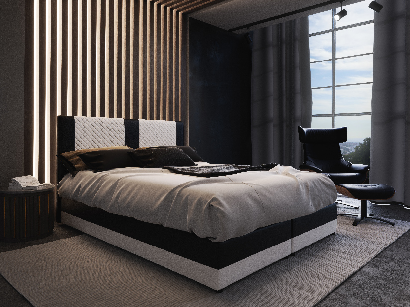 Boxspring postel 140 cm Pecos Comfort (ekokůže + bílá + černá) (s matrací a úložným prostorem)