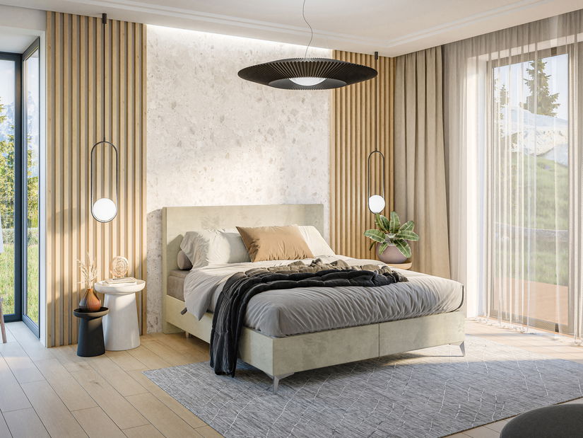 Boxspring postel 140 cm Ricky (světlobéžová) (s matrací a úl. prostorem)