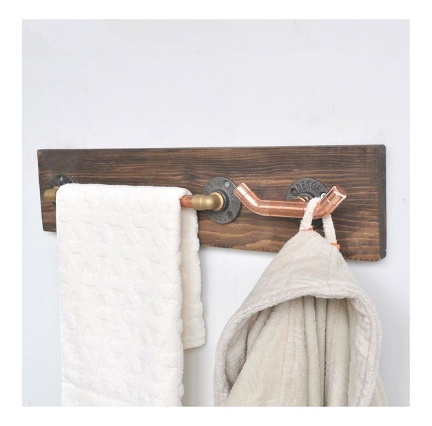 Nástěnný věšák Nenanu 4 (růžové zlato + ořech)