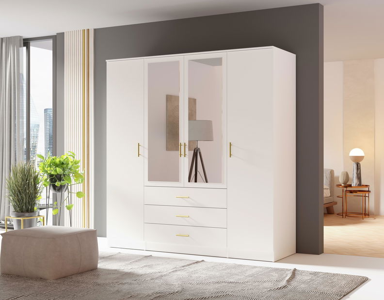 Šatní skříň Selforta 4D (bílá) (se zrcadlem)