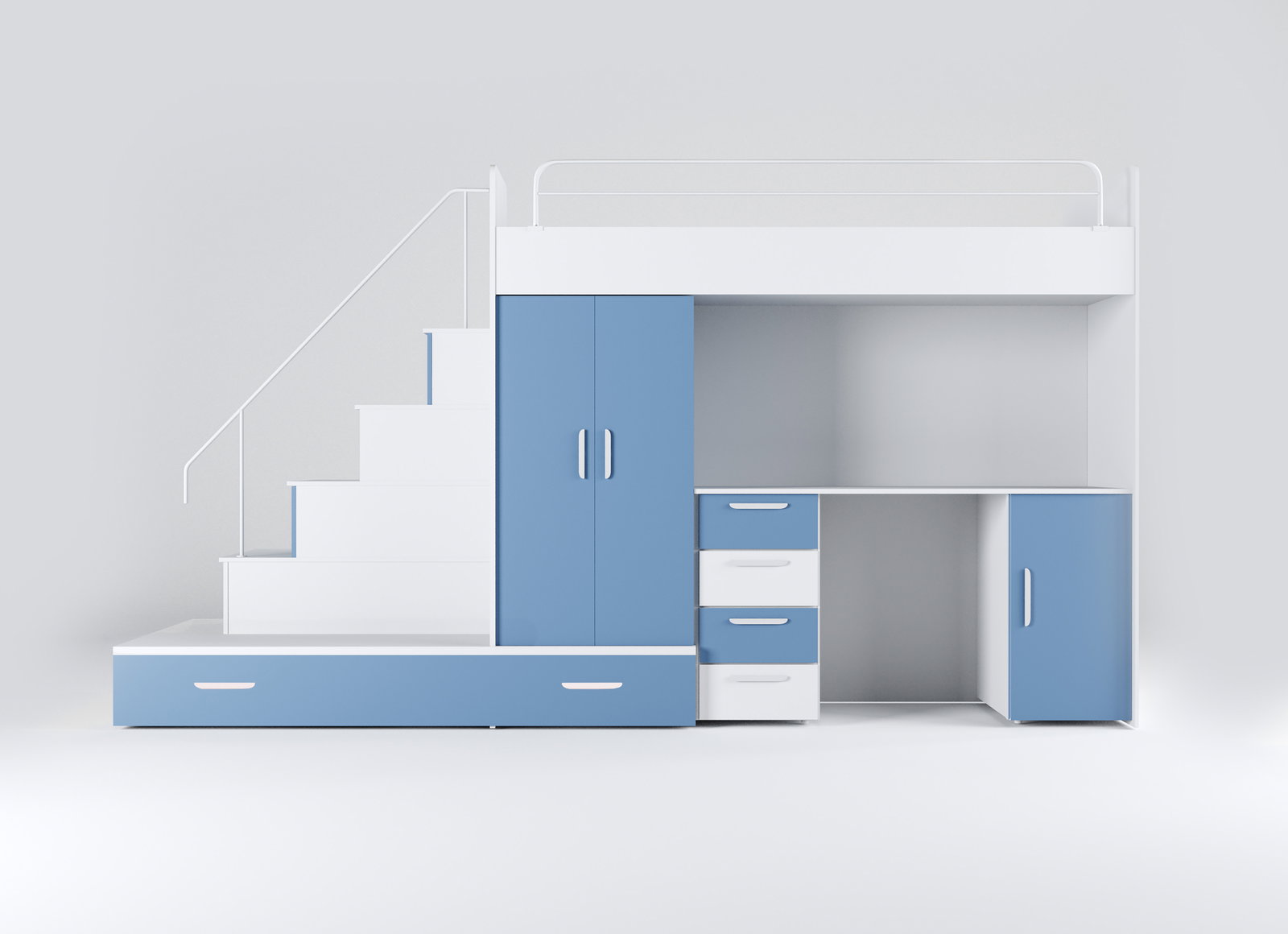 Dětská postel Ruby V (bílá + světle modrá) (s rošty)