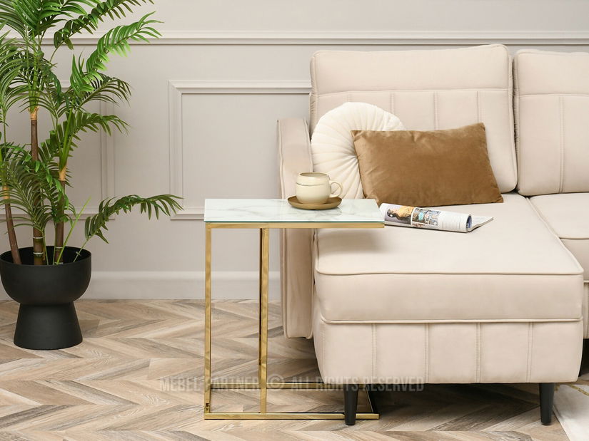 Konferenční stolek Vasho (bílá + zlatá)