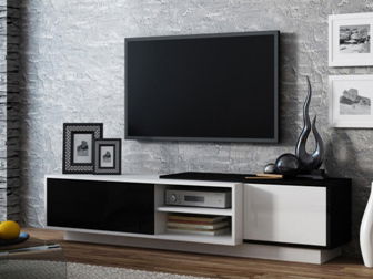 TV stolek Sitar (bílá + lesklá černá)