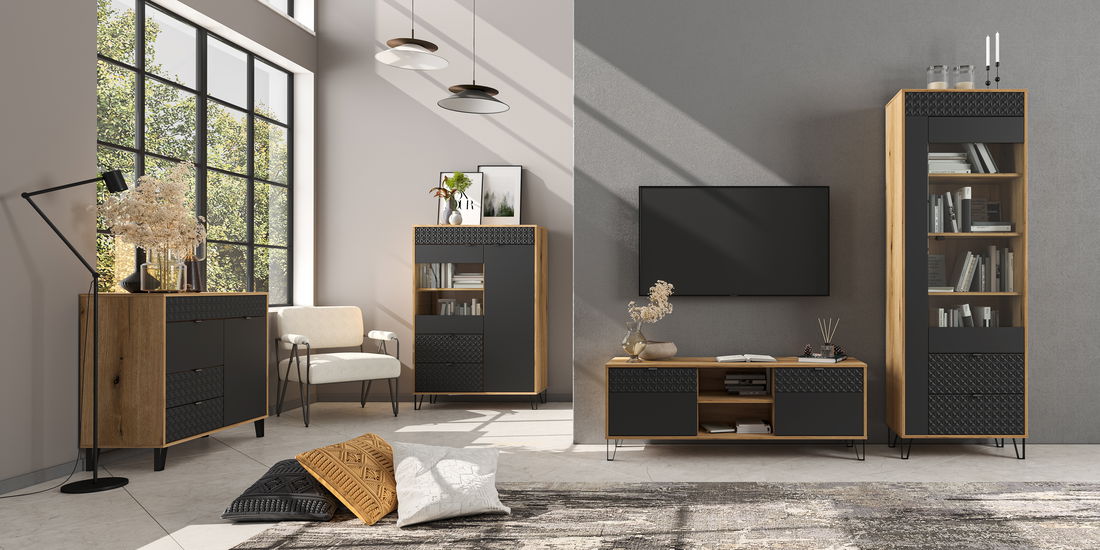 TV skříňka Botones (dub evoke + černá)