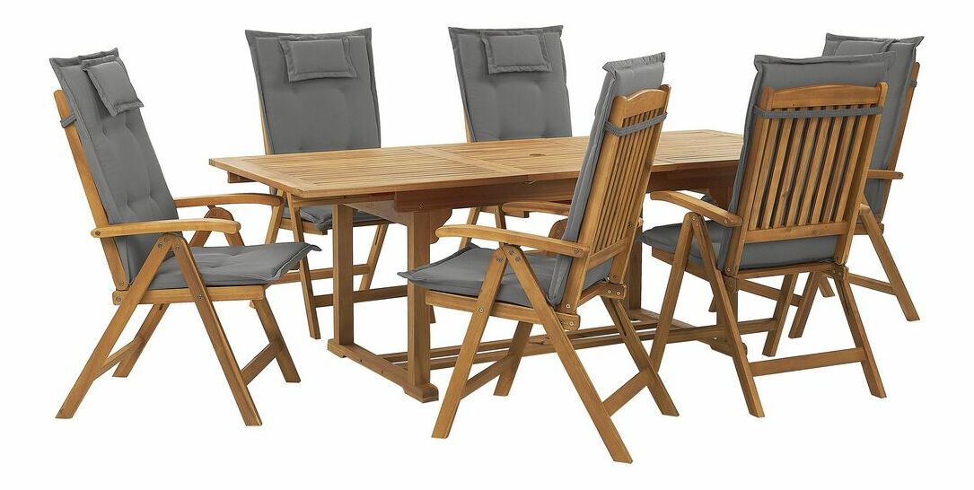 Zahradní set JAKARTA (světlé dřevo + grafit) (pro 6 osob)