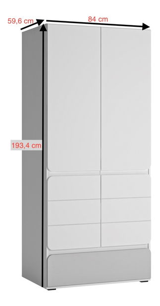 Šatní skříň Albunus S02 (bílá alpská + lesk šedý)