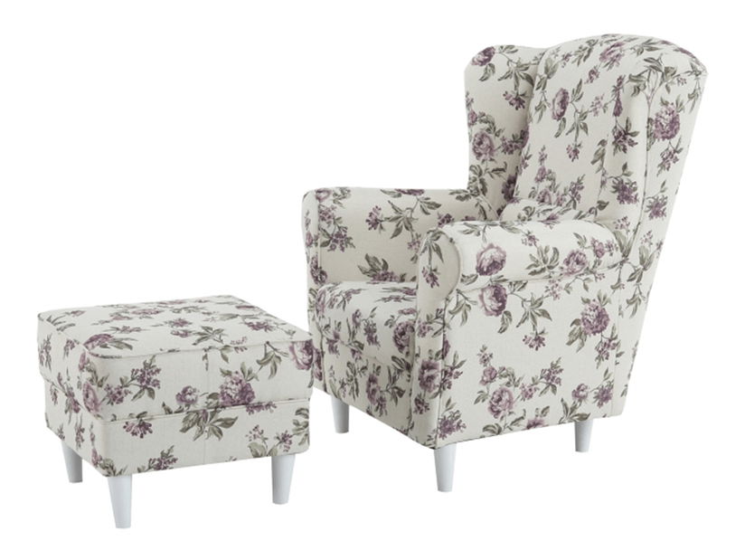 Křeslo ušák s taburetem Aevo rose 18