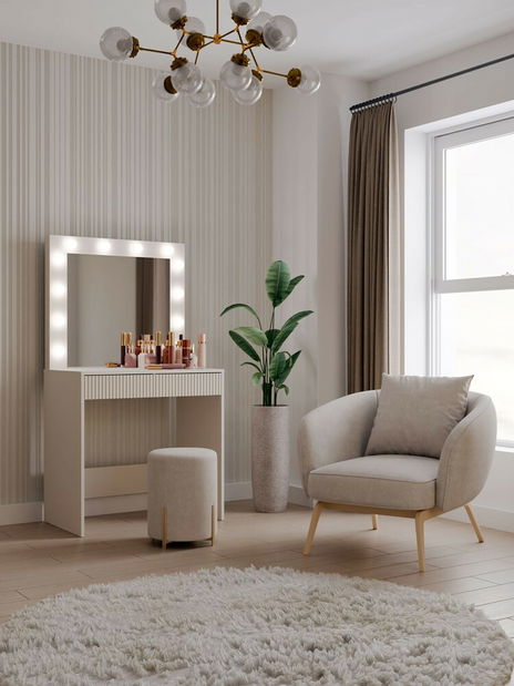 Toaletní stolek Micras Slim 1 (kašmír) (se zrcadlem) (s LED osvětlením)