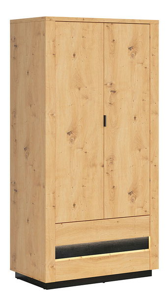 Šatní skříň BRW Ostia SZF2D2S (dub artisan + dub černý) (s LED osvětlením)