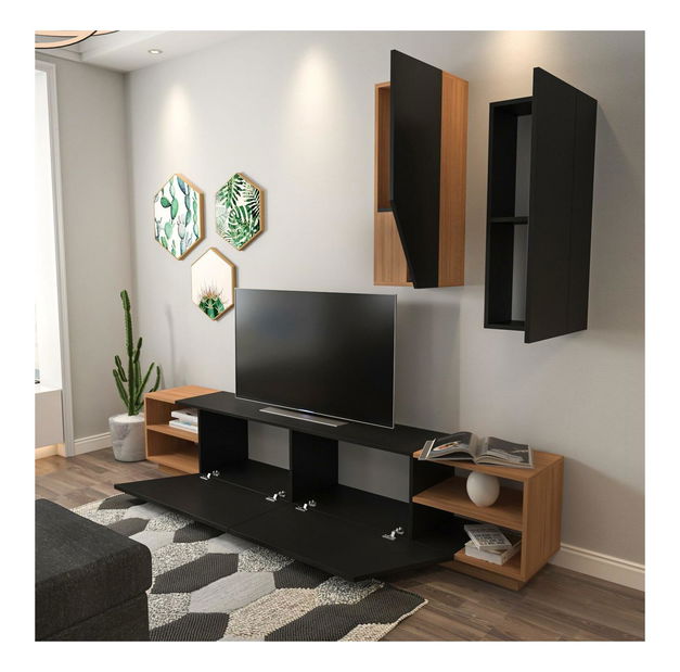 Obývací stěna Ziva 2 (černá + teak) *výprodej