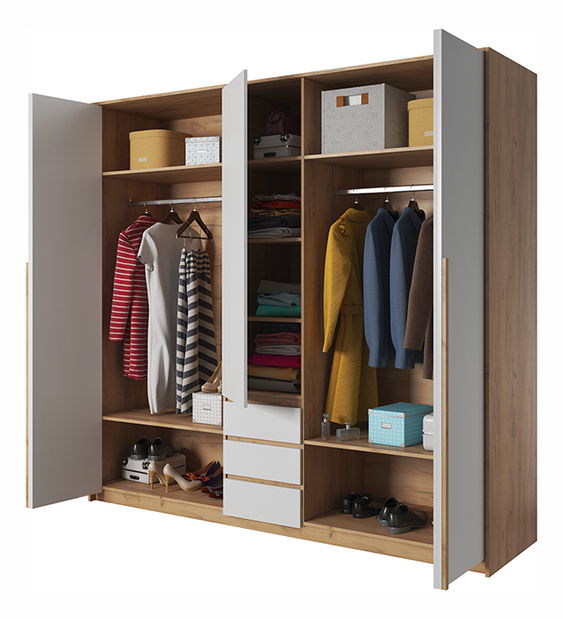 Šatní skříň Xenos 230 (dub zlatý + bílá)