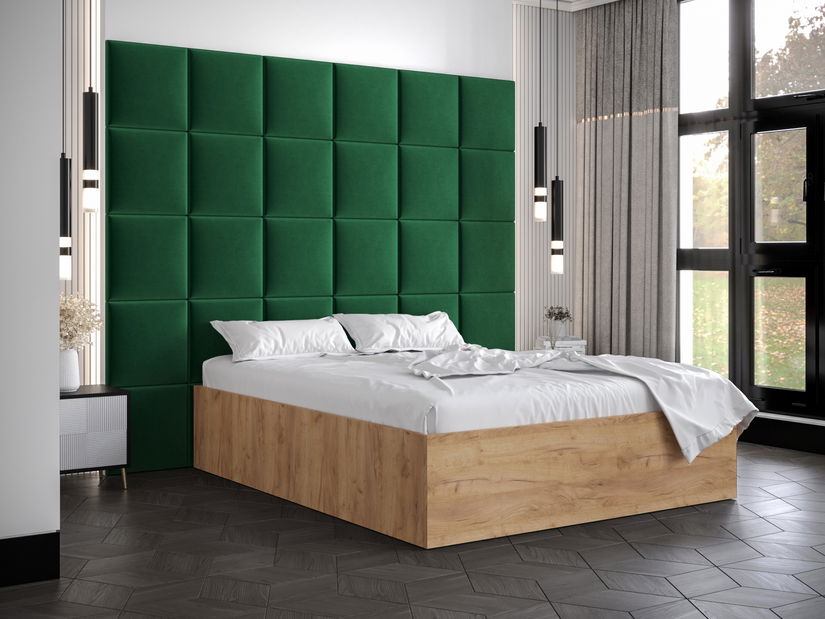 Manželská postel s čalouněným čelem 160 cm Brittany 3 (dub craft zlatý + zelená) (s roštem)