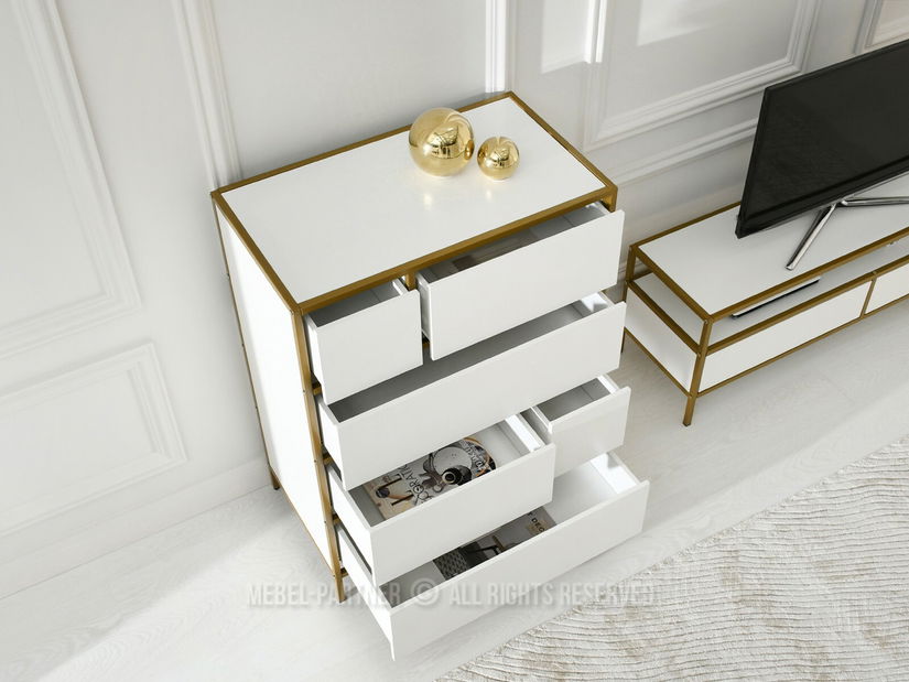 Komoda Soren Kom (bílé dřevo + zlatá) *výprodej