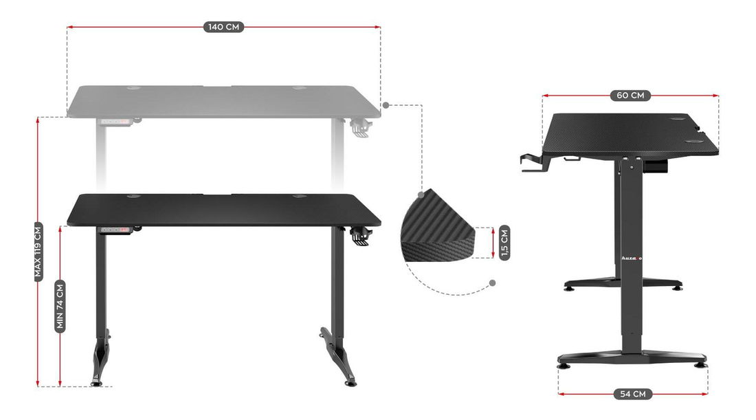 Elektricky nastavitelný PC stolek Hyperion 8.5 (černá)