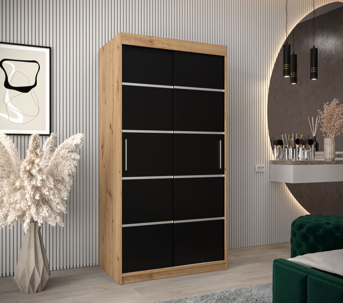 Šatní skříň 120 cm Verika 1 120 (dub artisan + černá)