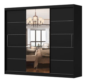 Šatní skříň Arrun (černá + černá + zrcadlo)