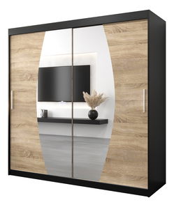 Šatní skříň 200 cm Eclipse (černá matná + dub sonoma)