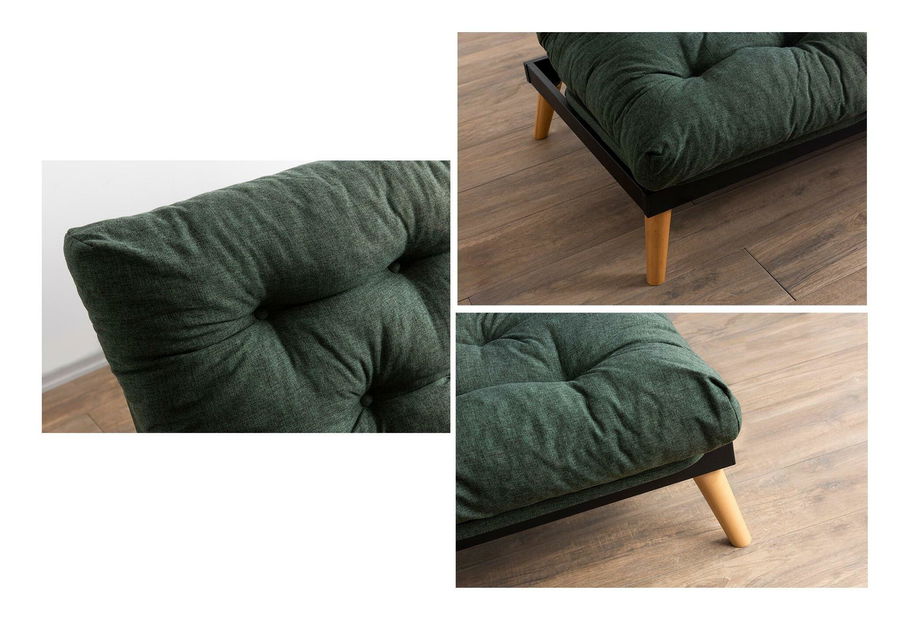 Rozkládací pohovka Sakotta (zelená + dřevo)