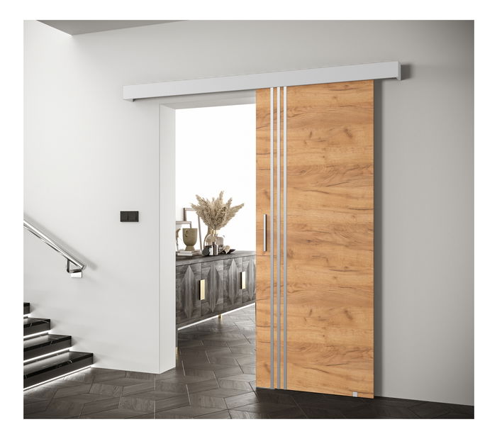 Posuvné dveře 90 cm Sharlene VI (craft zlatý + bílá matná + stříbrná)