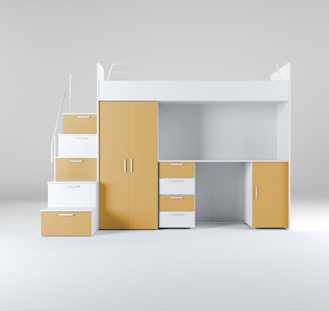 Dětská postel Ruby IV S (bílá + kari žlutá) (s rošty)