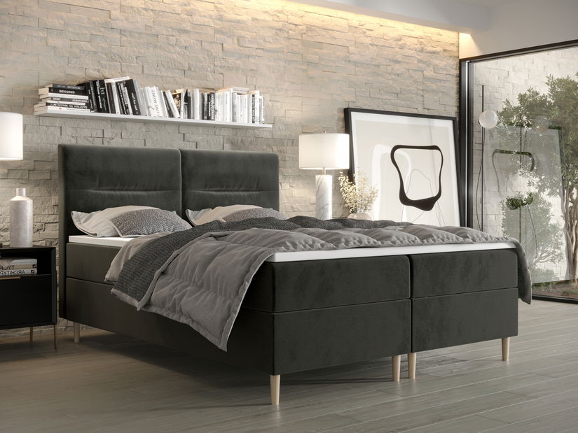 Manželská postel Boxspring 140 cm Saruta (tmavě šedá) (s matrací a úložným prostorem)