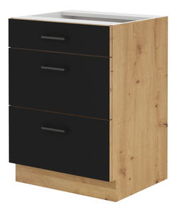 Dolní kuchyňská skříňka se šuplíky Miraluna (dub artisan + černá matná)