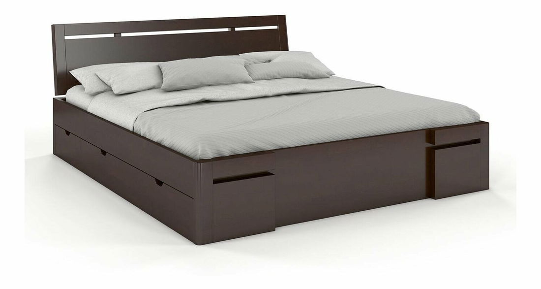 Manželská postel 180 cm Naturlig Bokeskogen High Drawers (buk)