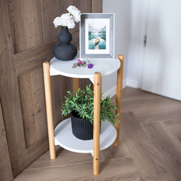 Příruční/noční stolek Baron (bílá + přírodní)