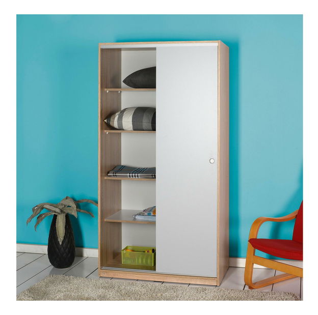 Šatní skříň s posuvnými dveřmi Seworella 1 (lososová bílá + světlé dřevo)