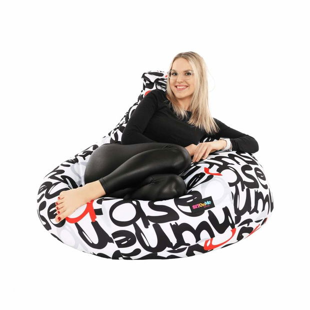 Sedací vak Blaze (bílá + černá + šedá + červená vzor)