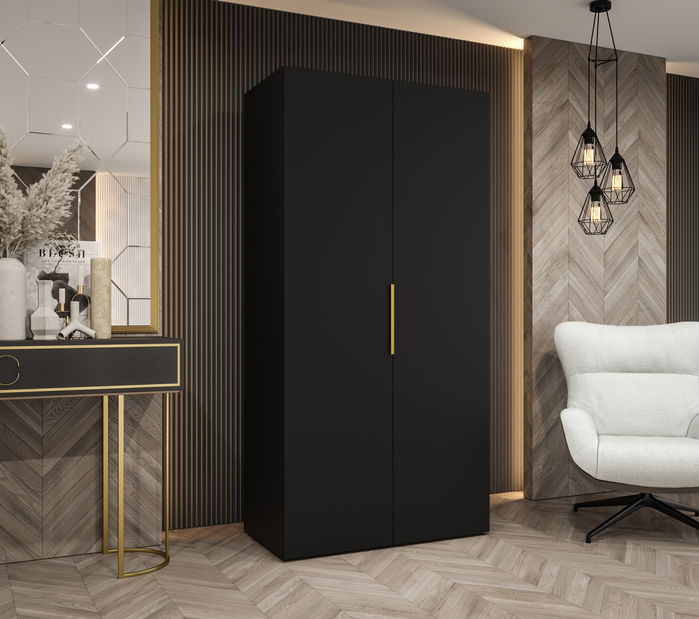 Šatní skříň 100 cm Mirabella 1 (černá + zlatá)