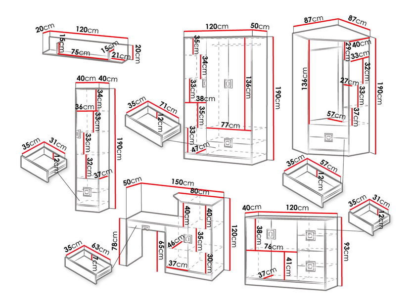 Nábytek do studentského pokoje Maximos V (dub světlý + tyrkysový + bílý)