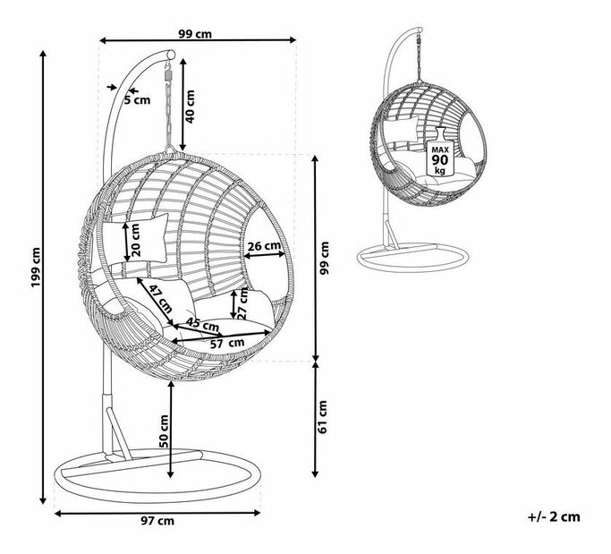 Závěsné křeslo se stojanem APIO (polyratan) (černá)