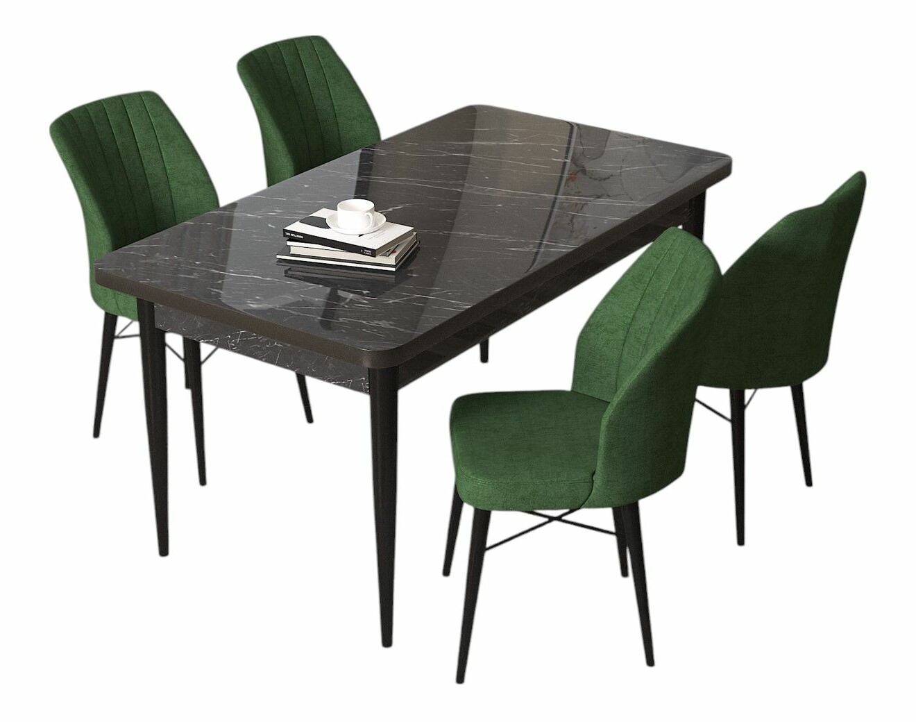 Jídelní set Arpo (mramor černý + zelená) (pro 4 osoby)