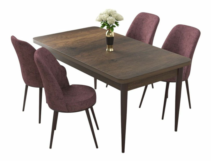 Jídelní set Nilla (ořech barokní + růžová) (pro 4 osoby)